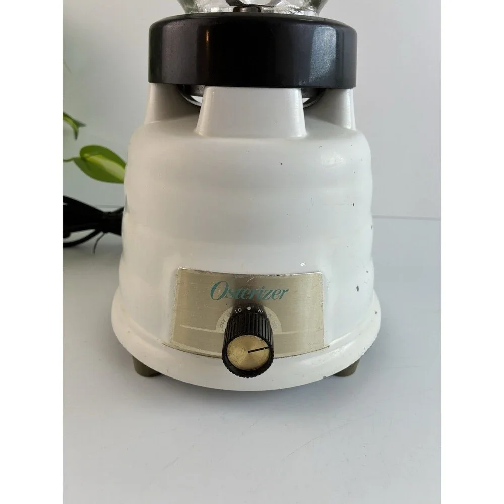 Oster Model 449 Beehive Blender White Glass Pitcher USA Metal Screw Ring Vtg 60s